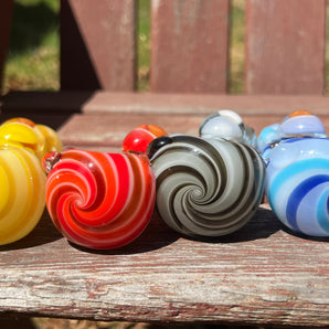 Glass Pipe with Spiral Candy Stripe Pattern & Mushroom QM4-MU