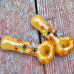 Glass Honey Bee Pipe,  Hand Blown Pipe, QQ203-HB(Drips)