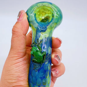 Handmade Silver Fumed glass Frog pipe, HP357-FR