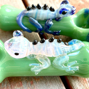 Glass Green Lizard Pipe, Hand Blown Pipe, QQ204-LZ