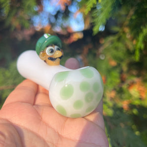 Handmade Glass Super Mario Brothers hand pipe, (Mario) QQ201-MR, (Luigi) QQ201-LG