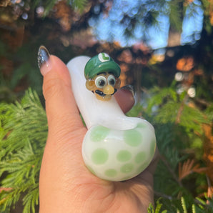 Handmade Glass Super Mario Brothers hand pipe, (Mario) QQ201-MR, (Luigi) QQ201-LG