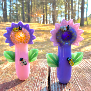 Glass Sunflower Bee Handpipe, Hand Blown Pipe, HP331-3