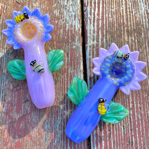 Glass Sunflower Bee Handpipe, Hand Blown Pipe, HP331-3