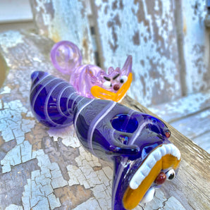 Glass Cheshire Cat Pipe, Hand Blown Pipe,  HP057