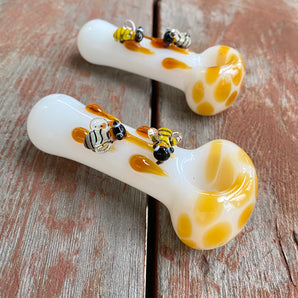 Glass Honey Bee Pipe, Hand Blown Pipe, QQ201-HB