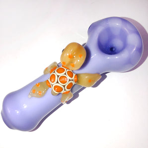 Glass Purple Sea Turtle Pipe, Hand Blown Pipe, QQ208-ST