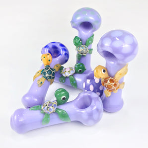 Glass Purple Sea Turtle Pipe, Hand Blown Pipe, QQ208-ST