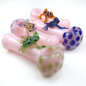 Glass Pink Frog Pipe, Hand Blown Pipe,QQ207-FR