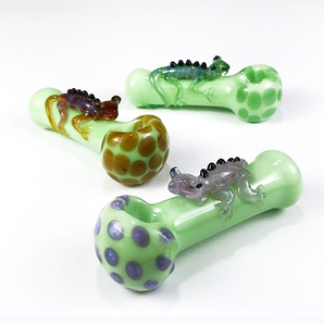 Glass Green Lizard Pipe, Hand Blown Pipe, QQ206-LZ