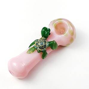 Glass Pink Sea Turtle Pipe, Hand Blown Pipe, QQ207-ST