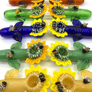 Glass Sunflower Bee Handpipe, Hand Blown Pipe, HP331-1/HP331-2