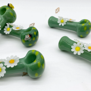 Glass Tobacco Daisy Bee Pipe, Glass Smoking Pipe, Hand Blown Pipe, Glass Pipe Gift-QQ214-DY